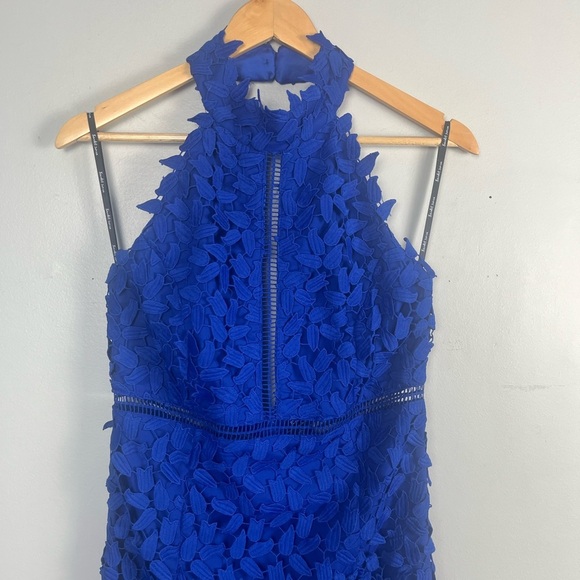 Bardot Gemma Halter Lace Sheath Dress in Cobalt size 8 lace midi - Picture 3 of 10